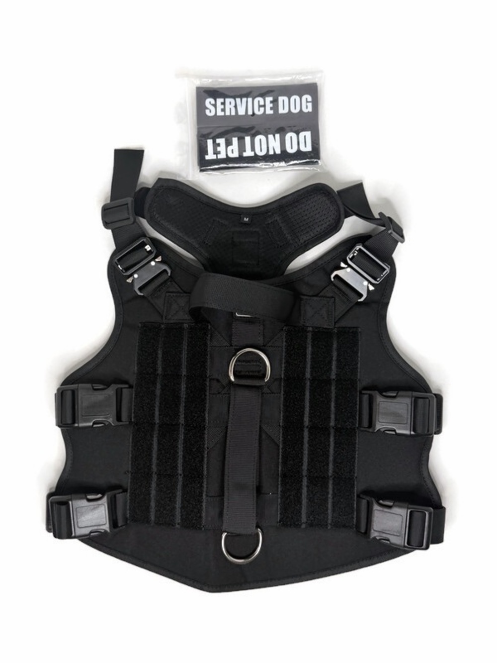 Adjustable Black Service Dog Tactical Harness with Hook-and-Loop Panels